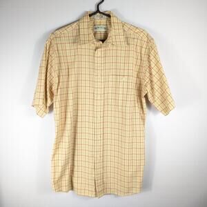 Orvis Medium Short Sleeve Shirt Men Plaid Cotton Poly Button Front Outdoor M